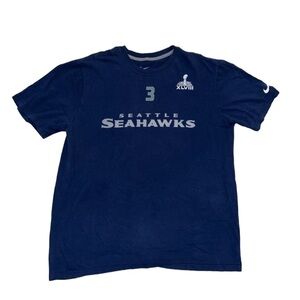 Nike Seattle Seahawks Russell Wilson Navy Blue Short Sleeve Tee Shirt Size XL
